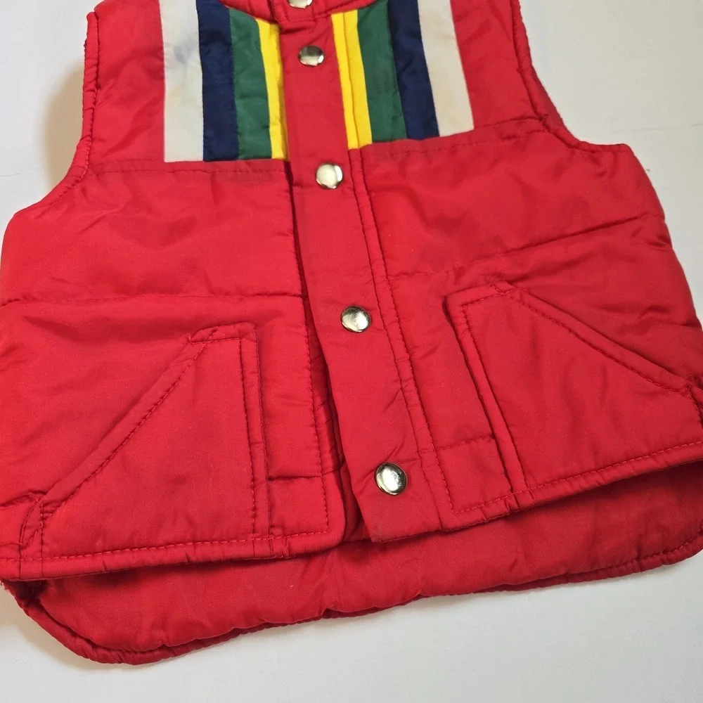 VTG 80s‎ French Toast Toddler Rainbow Puffer Vest 4T Red Snap Front Color Block